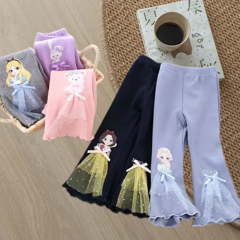 

Disney Spring Girls Bell Bottom Pants Fashion Bottom Pants Frozen Elsa Spring and Autumn New Children Girls' Leisure Pants