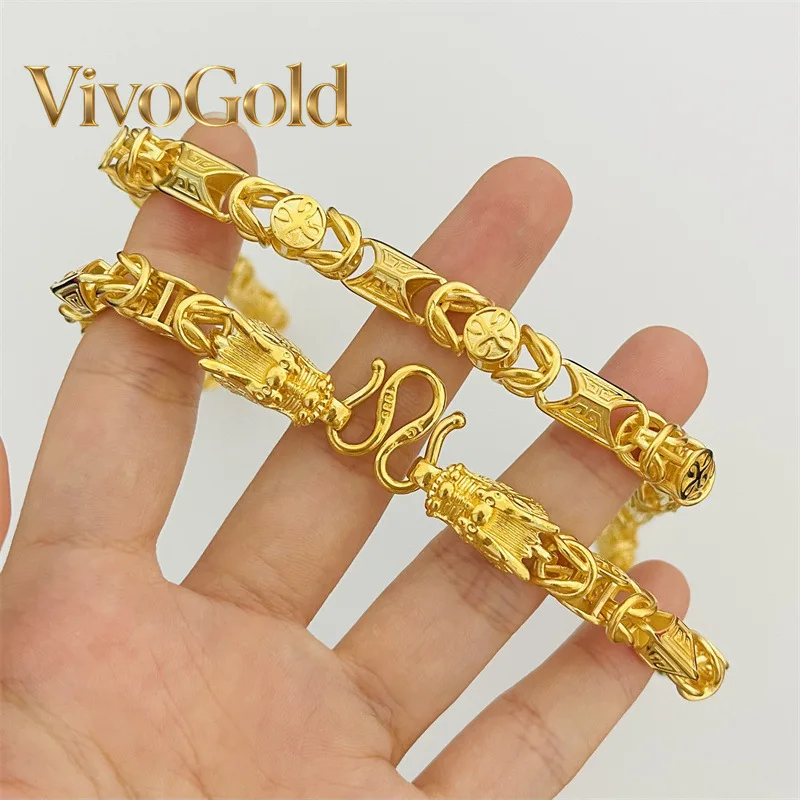 

Ожерелье VivoGold24K из настоящего золота с благоприятным узором в виде головы дракона для мужчин и женщин, 9999 пробы, мужское, эффектное и универсальное.