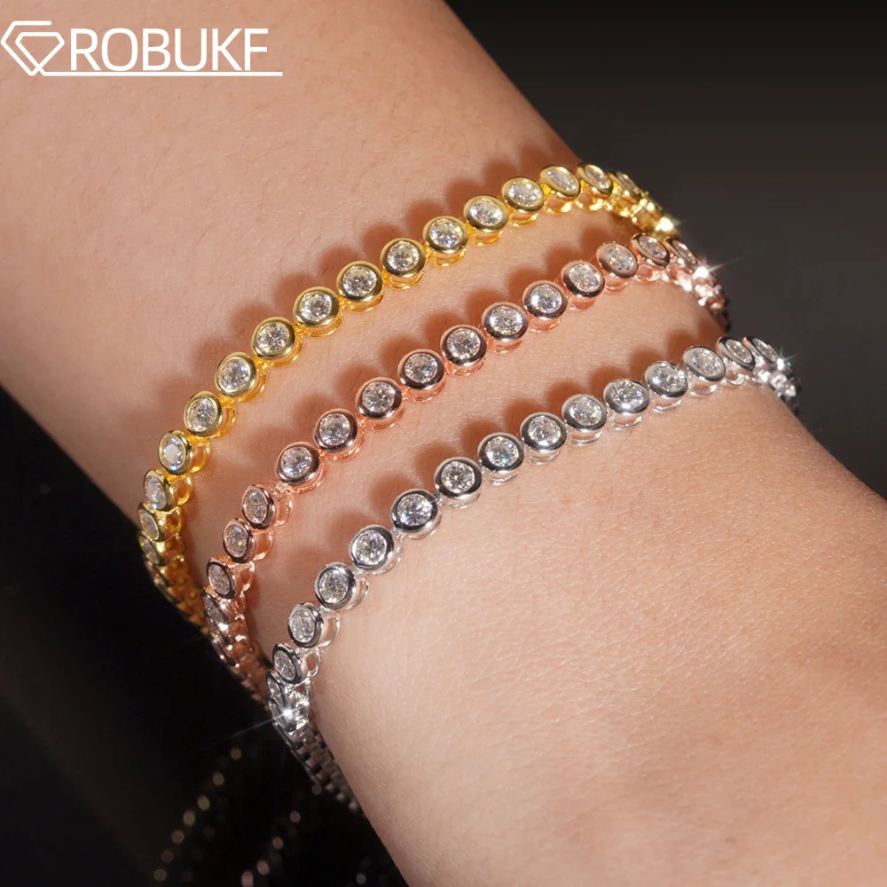 

2mm 3mm Moissanite Tennis Bracelets for Women Bezel Set Round Bubble Lab Diamond with GRA S925 Silver Plated 18K Party Bracelet