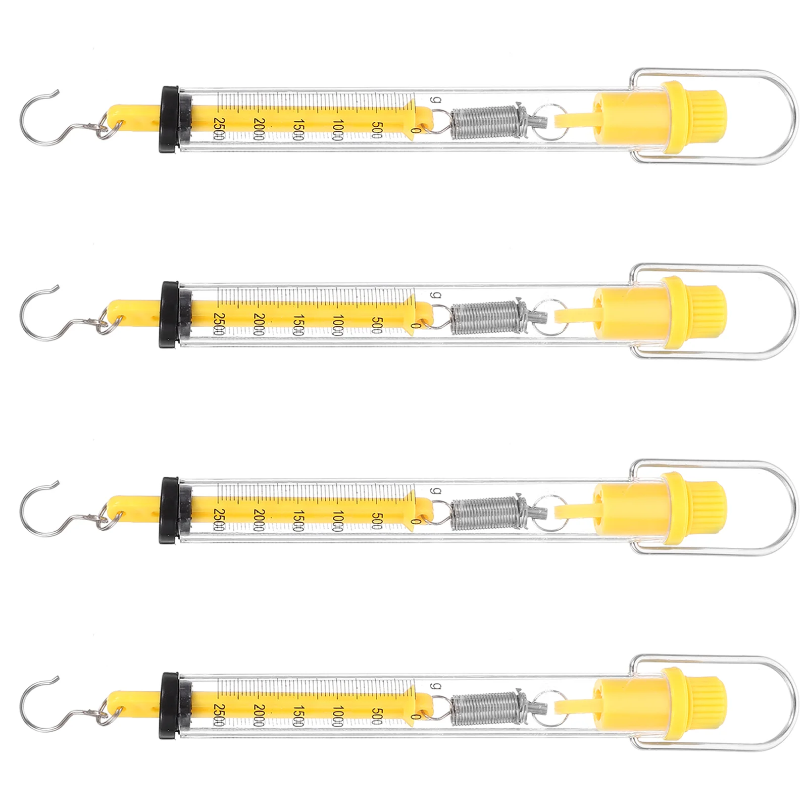 4 Pcs Spring Balance Cylinder Dynamometer 2 5kg Plastic Tubular Scale Yellow Hook Clear Body Gram Newton Calibration Plated