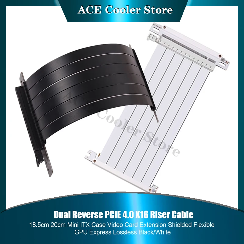 Double Reverse PCI-e 4.0 GPU Riser Cable X16 Flexible Shielded Extender A4 ITX Case Pro Vertical Mounting Lossless 18.5/20cm