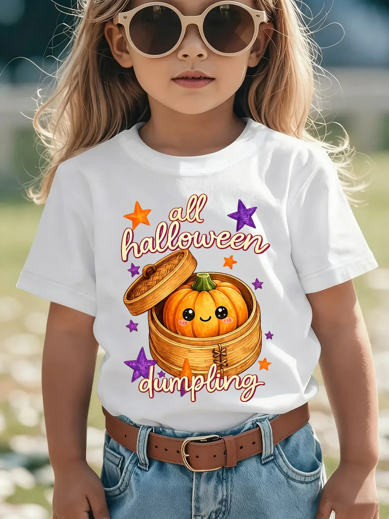 Kids Boys Girls Family Matching T Shirt Halloween Pumpkin Dumpling Print Short Sleeve Tee Casual Parent Child Daily Tops