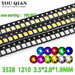 100pcs Super Bright 3528 1210 SMD LED Red/Green/Blue/Yellow/White LED Diode 3.5*2.8*1.9mm