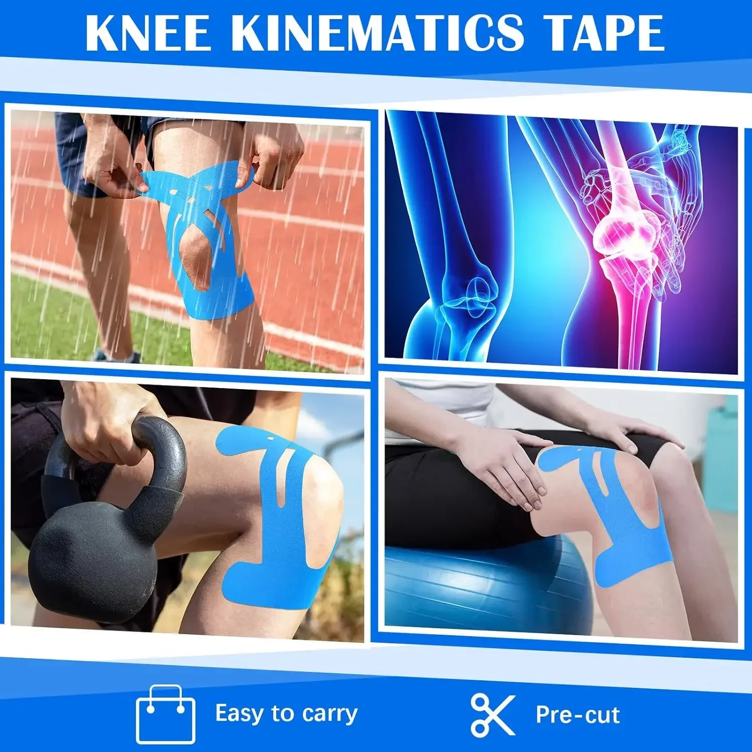10PCS Kinesiology Tape for Knees,Waterproof & Elastic,Breathable Knee Tape,Athletic Tape Provide Support & Stability for Running