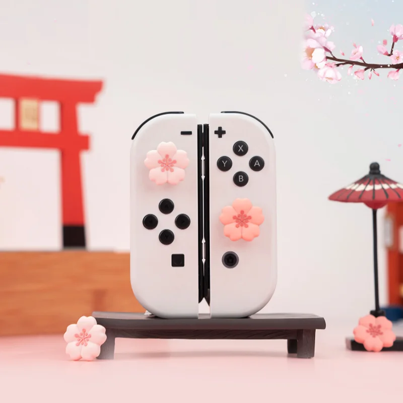 Różowa Sakura silikonowa miękka nakładka na kciuk osłona joysticka dla przełącznika 2/NS Oled/Lite kontroler Joycon wiśniowe etui na kciuk