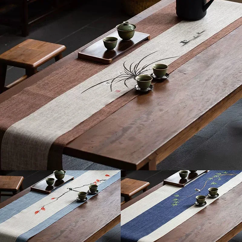 

Hand-Painted Chinese Zen Style Table Flag Waterproof Cotton Linen Tea Table Cloth Tea Tray Mat Tea Flag Tea Ceremony Accessories