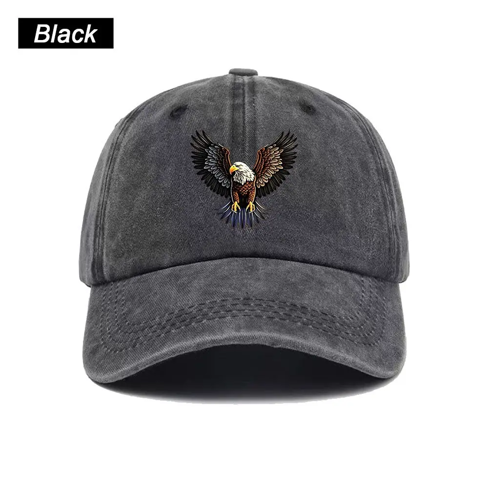 Vintage Washed Baseball Cap Eagle Print Graphic Unisex Streetwear Casual Trucker Style Summer Cotton Sun Hat