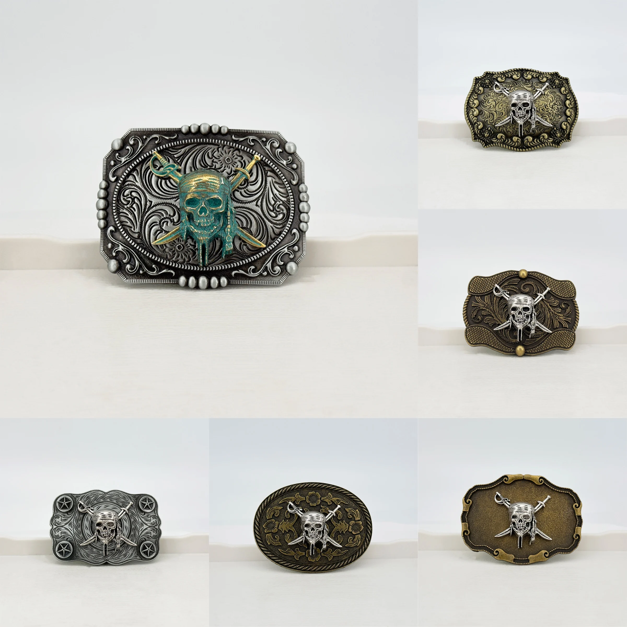 Retro Fashion Zinc Alloy Skull Pirate Embossed Relief Used Belt Buckle, Men's Belt Replacement DIY Accessories Universal