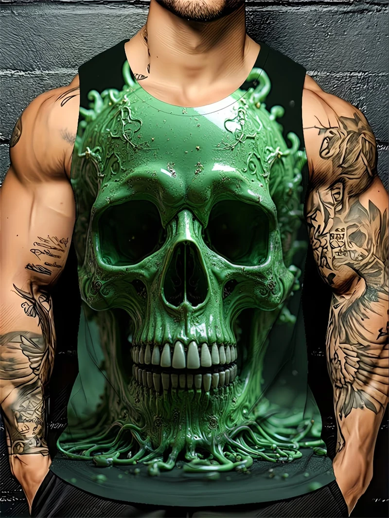 Harajuku Skull 3D Print Men's Tank Tops Summer Casual Skull Graphic Streetwear Fitness Tops Tees Men Sport Sleeveless Shirts