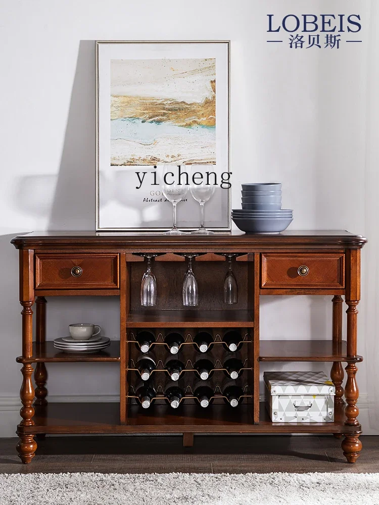 YY Solid Wood Sideboard Wine Cabinet Living Room Tea Cabinet Cupboard Country Retro Storage Rack