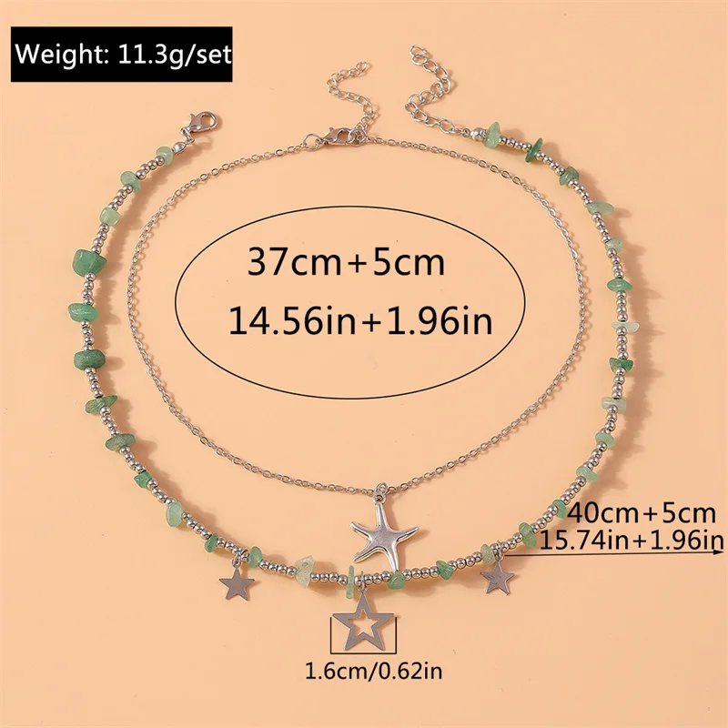 Aihua Boho Kpop Bunte Unregelmäßige Naturstein Hohl Stern Anhänger Halsband Halskette Frauen Goth Perle Kette Y2K Schmuck Zubehör – Detail 6