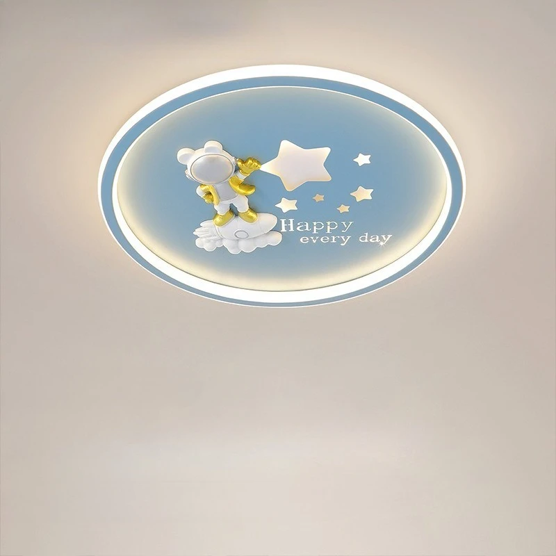 Cartoon Astronaut Space Themed Ceiling Lamp for Kids Room - Eye Protection Nursery Lighting for Boys & Girls Study Bedroom