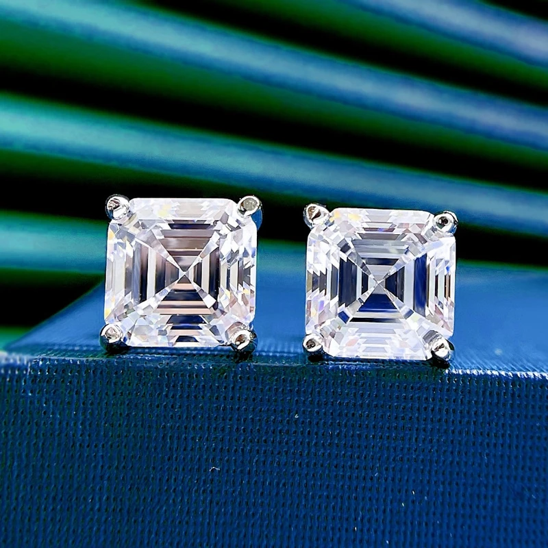 SEMNI Asscher Cut 2.0ct 4.0ct Moissanite Diamond Stud Earrings for Women Girls 925 Sterling Silver Luxury Fine Jewelry Love Gift