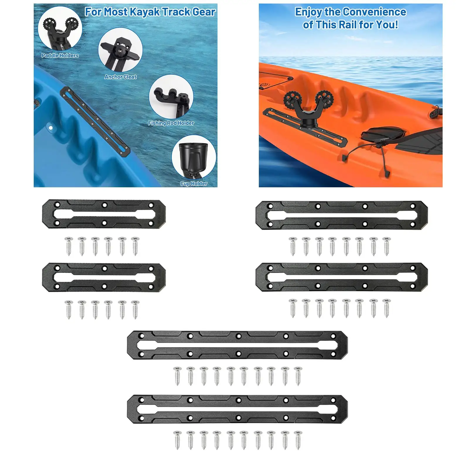 2x Kayak Gear Track Mount Rail Tracks Easy Installation Mounting Base Bracket Replacement Part Accessory for Anchor Cleats