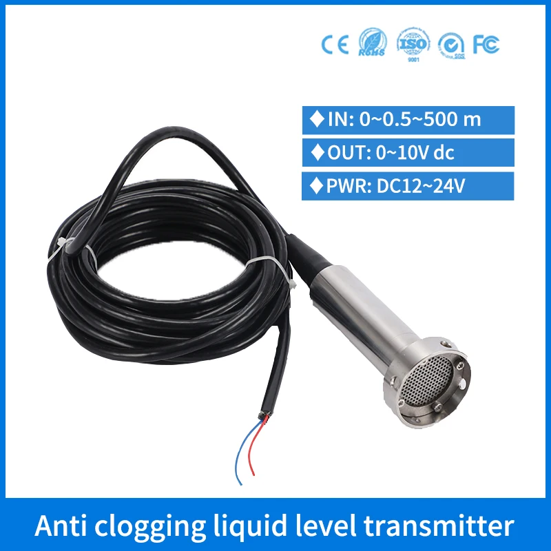 

0-10v Silicon Submersible Sewage Dirty Water Level Sensor Rain Water Pressure Level Transmitter for Septic Tank Deep Well