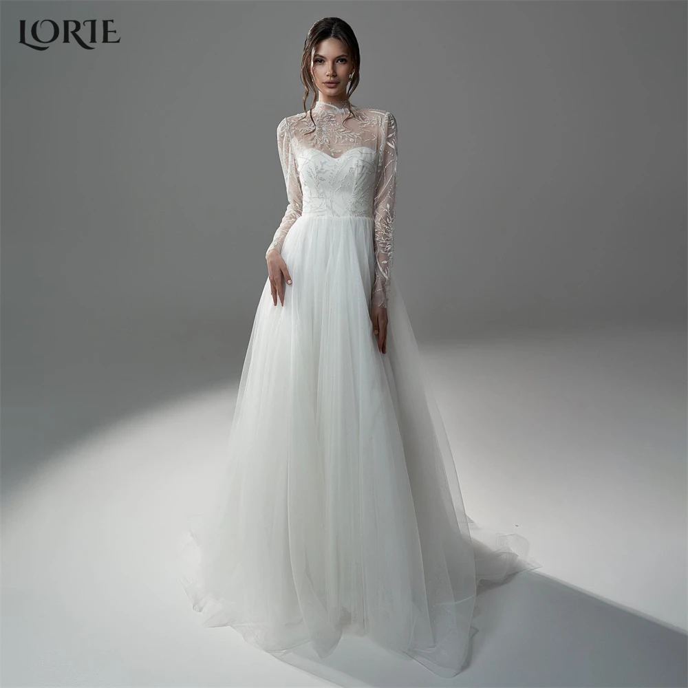 

LORIE Bohemia Lace Wedding Dresses High Neck A-Line Floor Length Bridal Gowns Princess Appliques Bride Dress vestidos de novia