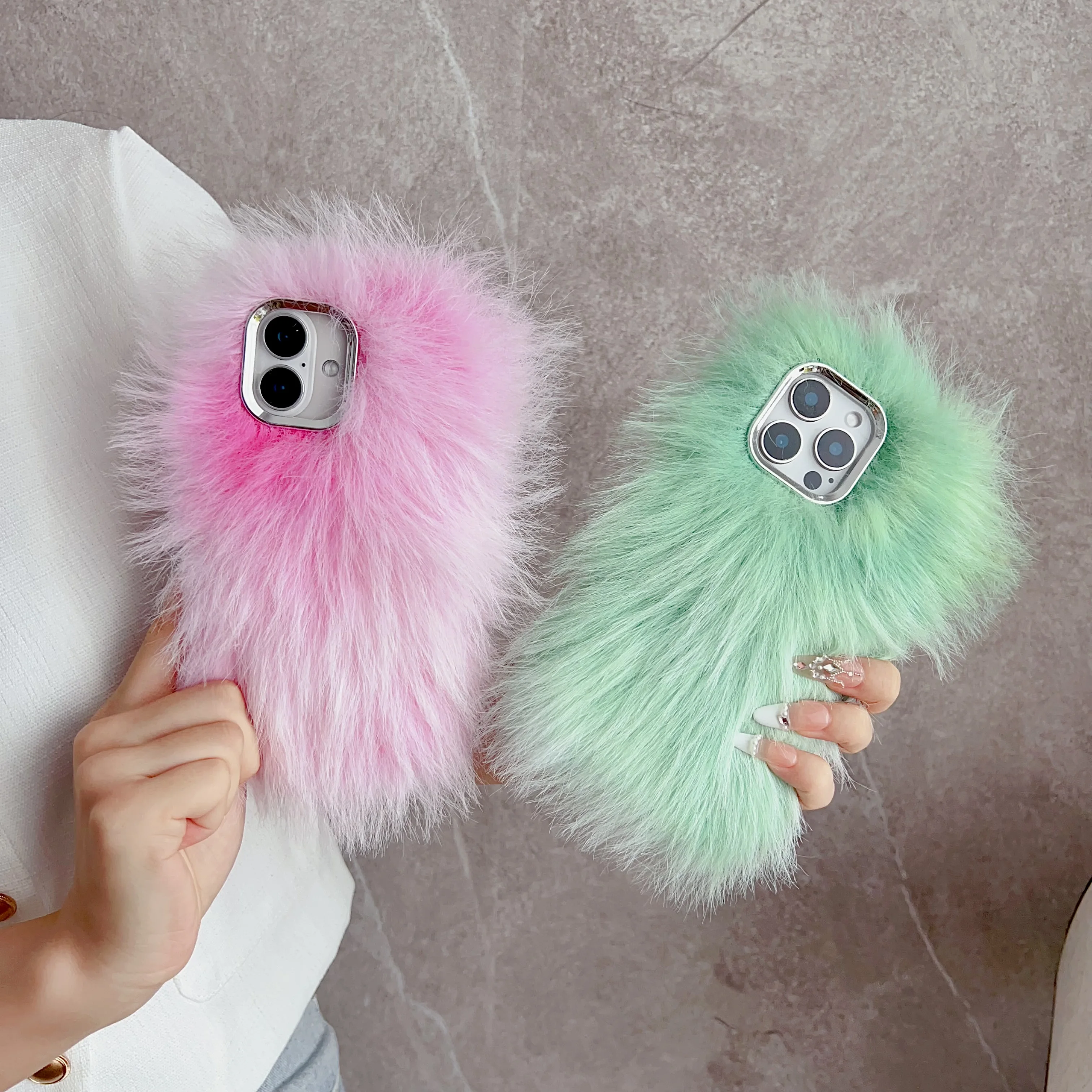 Winter Warm Plush Fur Fluffy Phone Case for iPhone 11 12 13 14 15 16 Pro Max Soft Touch Hairy Furry Girly Cover Shell