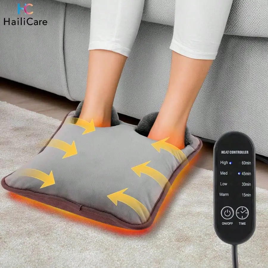 Electric Foot Warmer Pad, Soft Plush Surface, Home Foot Warmer Pad, 4 Temperature Settings, 4 Timer Functions, Fast Heating, Suitable For Bed, Office, Under Desk And More