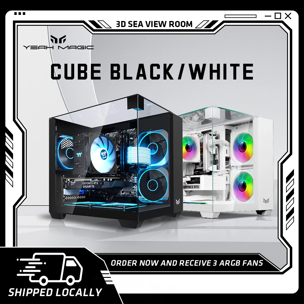 

Yeah magic CUBE PC Case 270° Panoramic Design M-ATX ITX Sea View Room Side Transparent Desktop Chassis Diy Gaming Computer Case