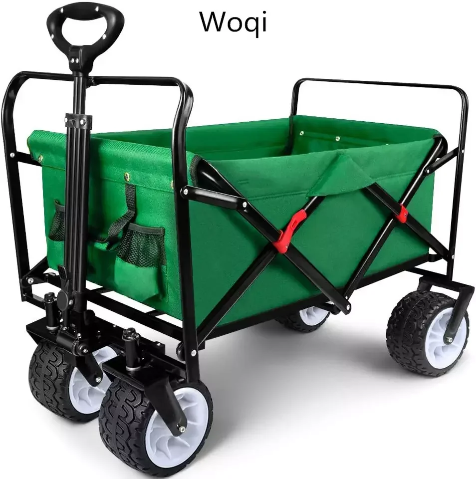 Folding Collapsible Wagon Utility Outdoor Camping Beach Cart With Universal Wide Wheels And Adjustable Handle Green