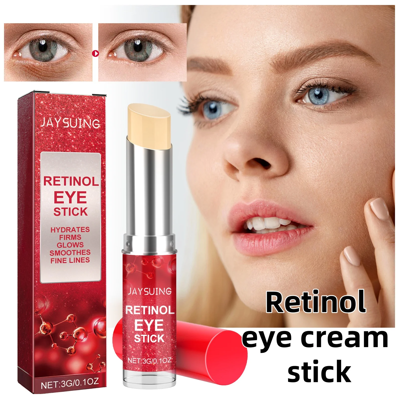 Jaysuing Retinol eye cream stick reduces fine lines, repairs eye puffiness, tightens and moisturizes the skin around the eyes