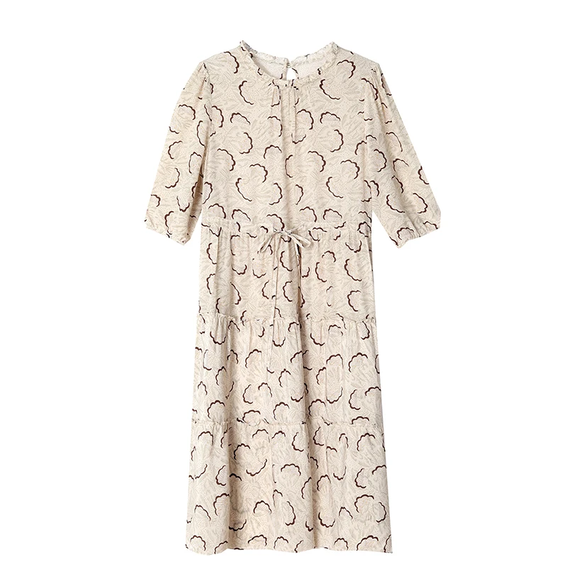 2025 Summer Luxury Silk Casual Midi Dress Women's Vintage Print Beach Elegant Evening Dress Spring Holiday Boho Hepburn Vestidos