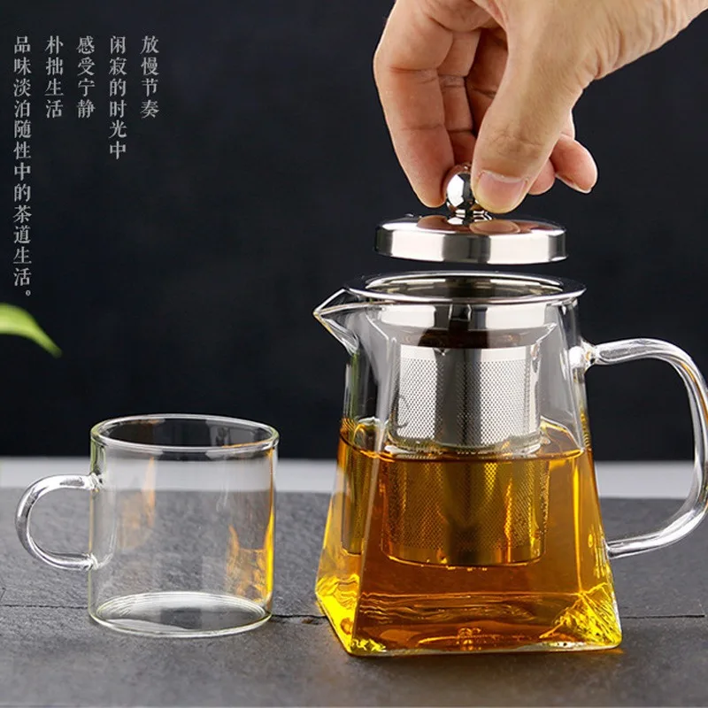 550/750/950ML Glass Teapot with Removable Infuser, Clear Loose Leaf Tea Maker Kettle, Household Glass Teaware