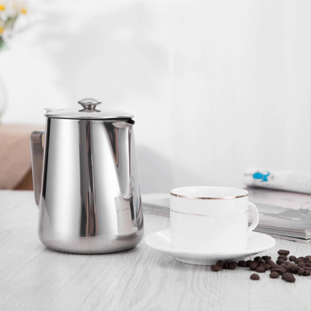 

Frothing Cup, Milk Pitcher, 1000ml Stainless Steel Coffee Milk Frothing Cup with Lid for Latte Art Coffee Shop Use