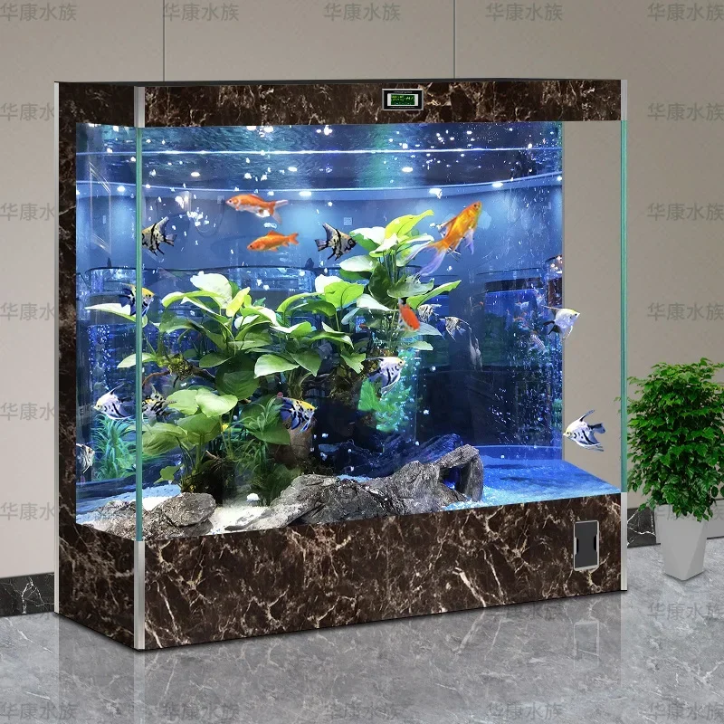 A  Household, new fish tank living room ultra-white glass ecological water-free floor-to-ceiling integrated aquarium goldfish