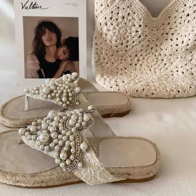 Sandalias bohemias de playa con punta descubierta para mujer verano