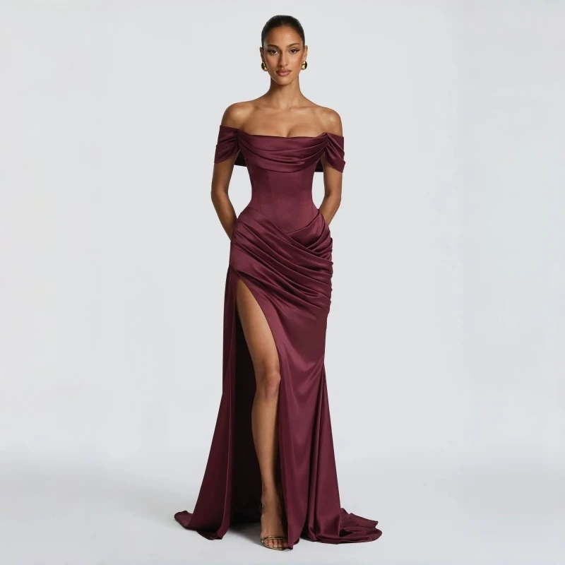 nouvelle-robe-de-soiree-formelle-sirene-en-satin-bordeaux-2026-Epaules-denudees-fente-haute-froncee-pour-invitee-de-mariage-demoiselle-d'honneur-ou-fete