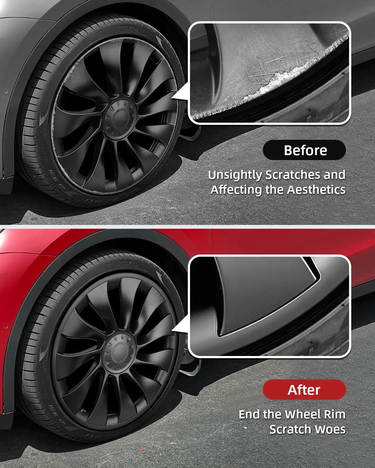 All-in-one Wheel Rim Protector for Tesla Model Y 20\'\'/21\'\' Wheel - Strips for Curb Rash Prevention - Set of 4 Rim Protector