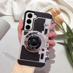 Fashion Crossbody Strap 3D Camera Phone Case For Samsung Galaxy S24 Ultra S23 S22 Plus Note 20 Ultra Cover Cute Cases Soft Funda