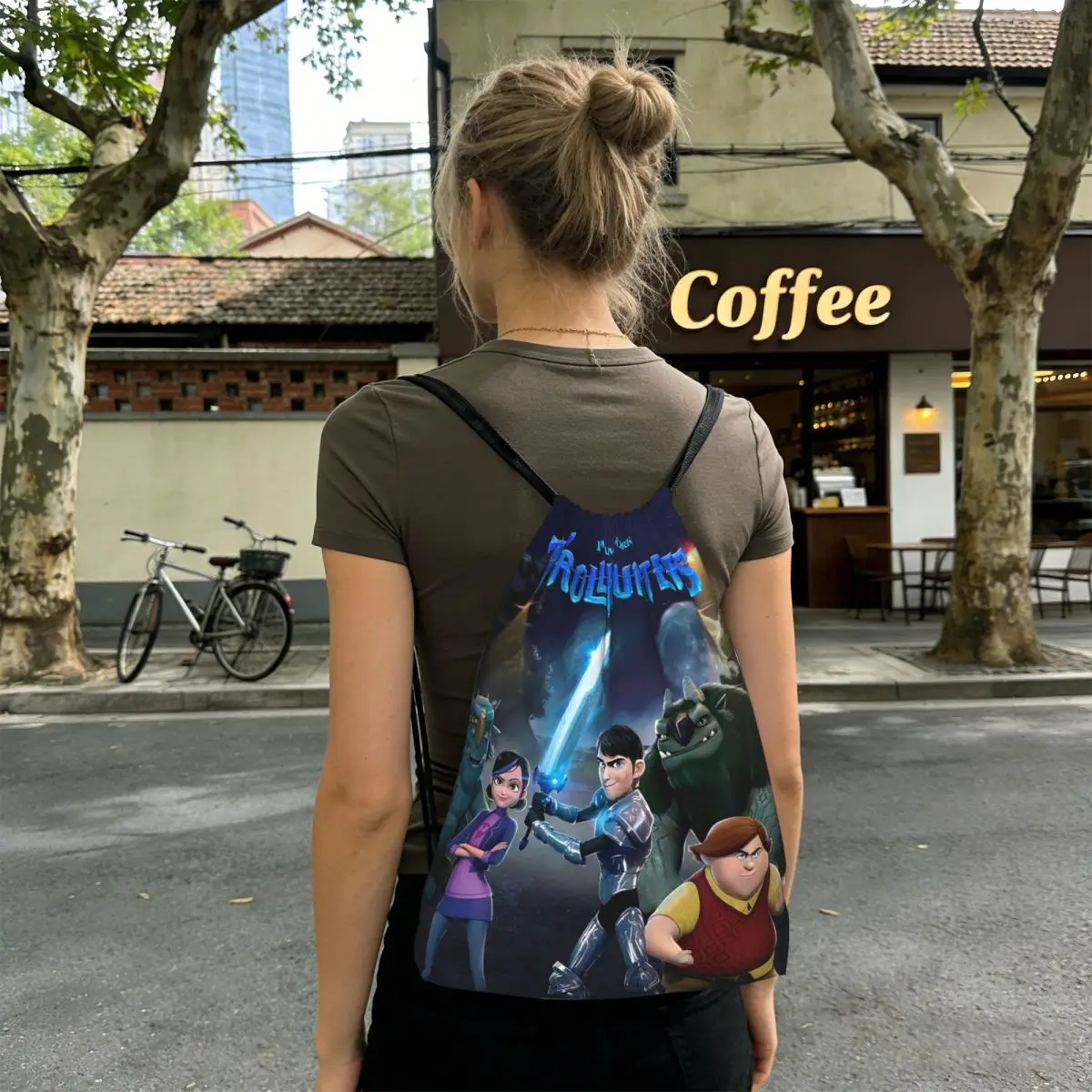 Cartoon TrollHunters Backpacks Portable Drawstring Bags Storage Bag Book Bags for Travel Students