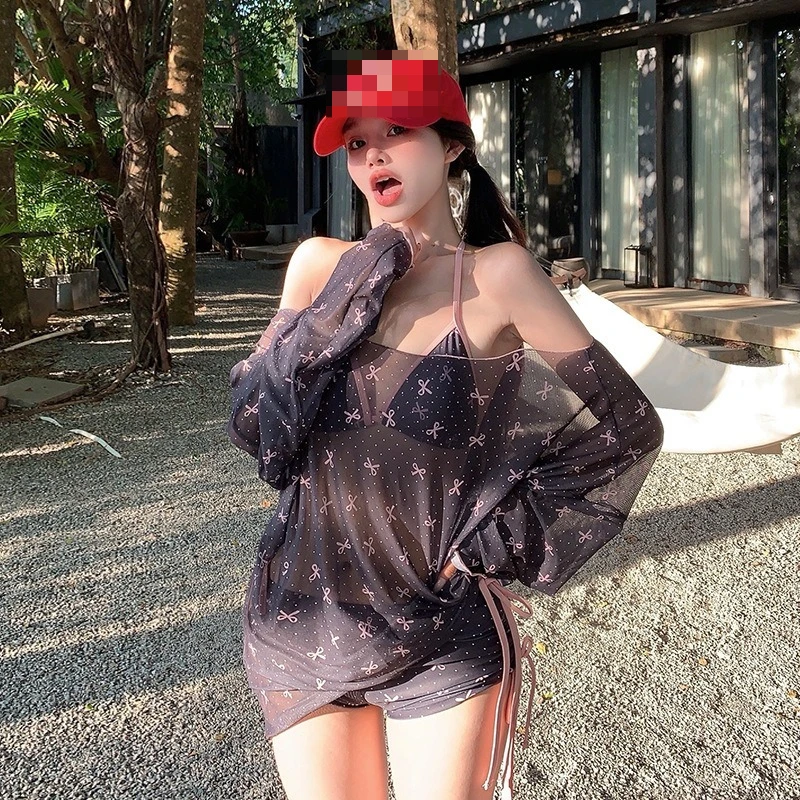 Women's Korean Ins Style Split Swimsuit,New 4 Piece Sweet Sexy,Sun Protection Cover Up Effortless Elegance Beach Vacation Bikini