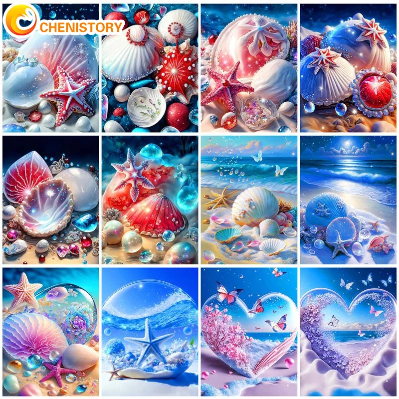 

CHENISTORY 60x75cm Paint By Numbers Kits Scenery DIY Painting By Numbers On Canvas Beach Shell Digital Hand Painting Room Decor