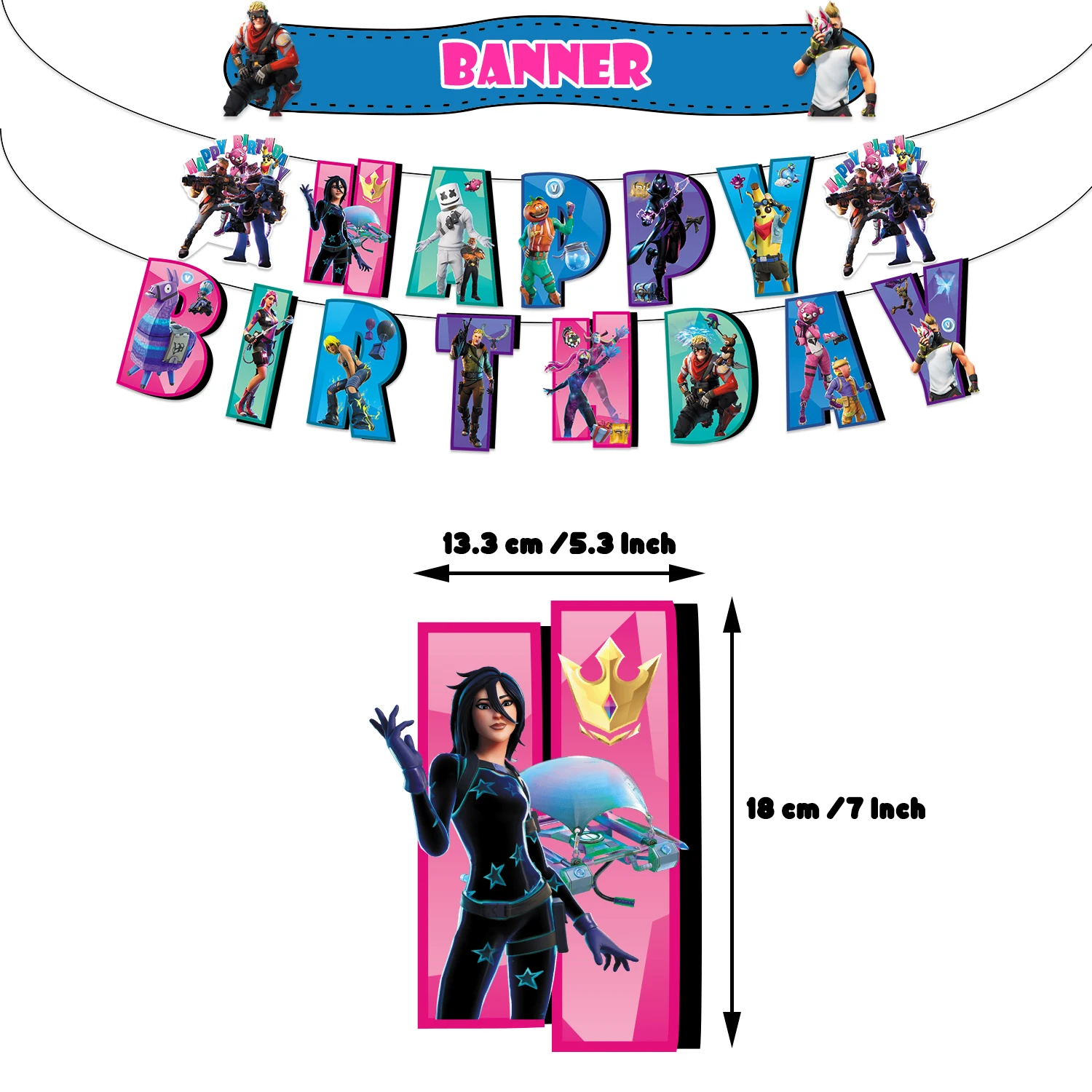 Game Fortnite Birthday Party Decoration Background Alpaca Llama Balloons Cupcake Topper Banner Portrait Photography Props Gifts view 4