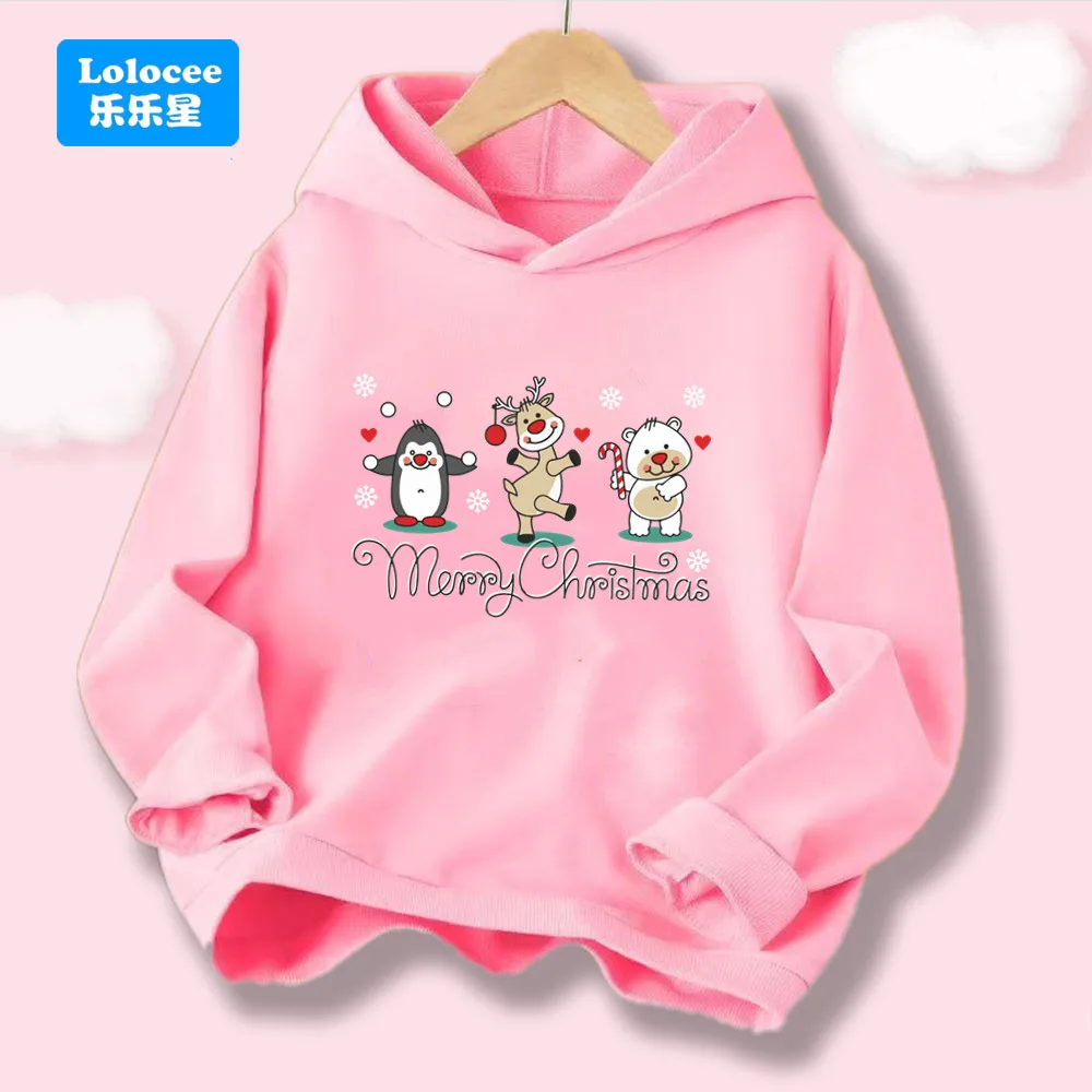 Merry Christmas & Cute Christmas Animals Print Hoodies Festive Children's Hooded Sweatshirt Spring Autumn Kids Tops SDDW1