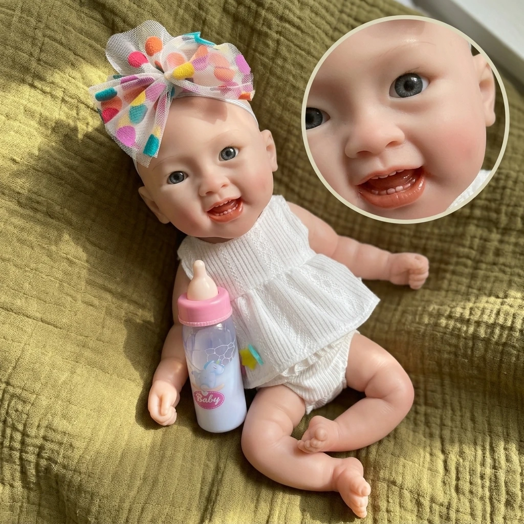 10 Inch 25.4 Cm Awake Reborn Baby Doll Handmade Lifelike 3D Painted Silicone Bebe Doll