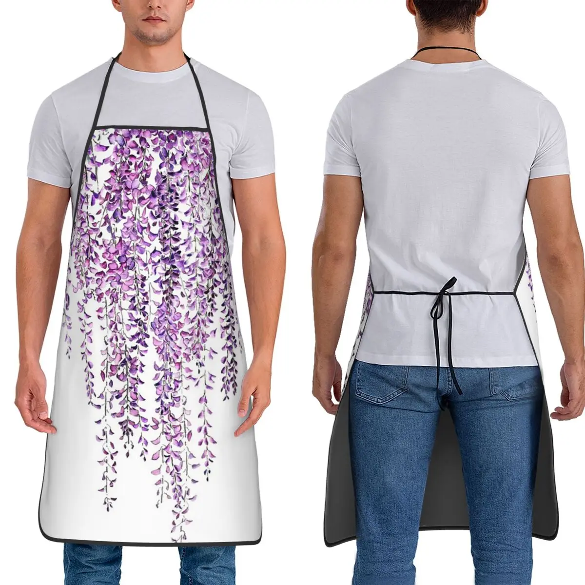 Hand Painted Purple Wisteria In Bloom Aprons Chef Baking Tablier Waterproof Bib Kitchen Cleaning Pinafore for Women Men