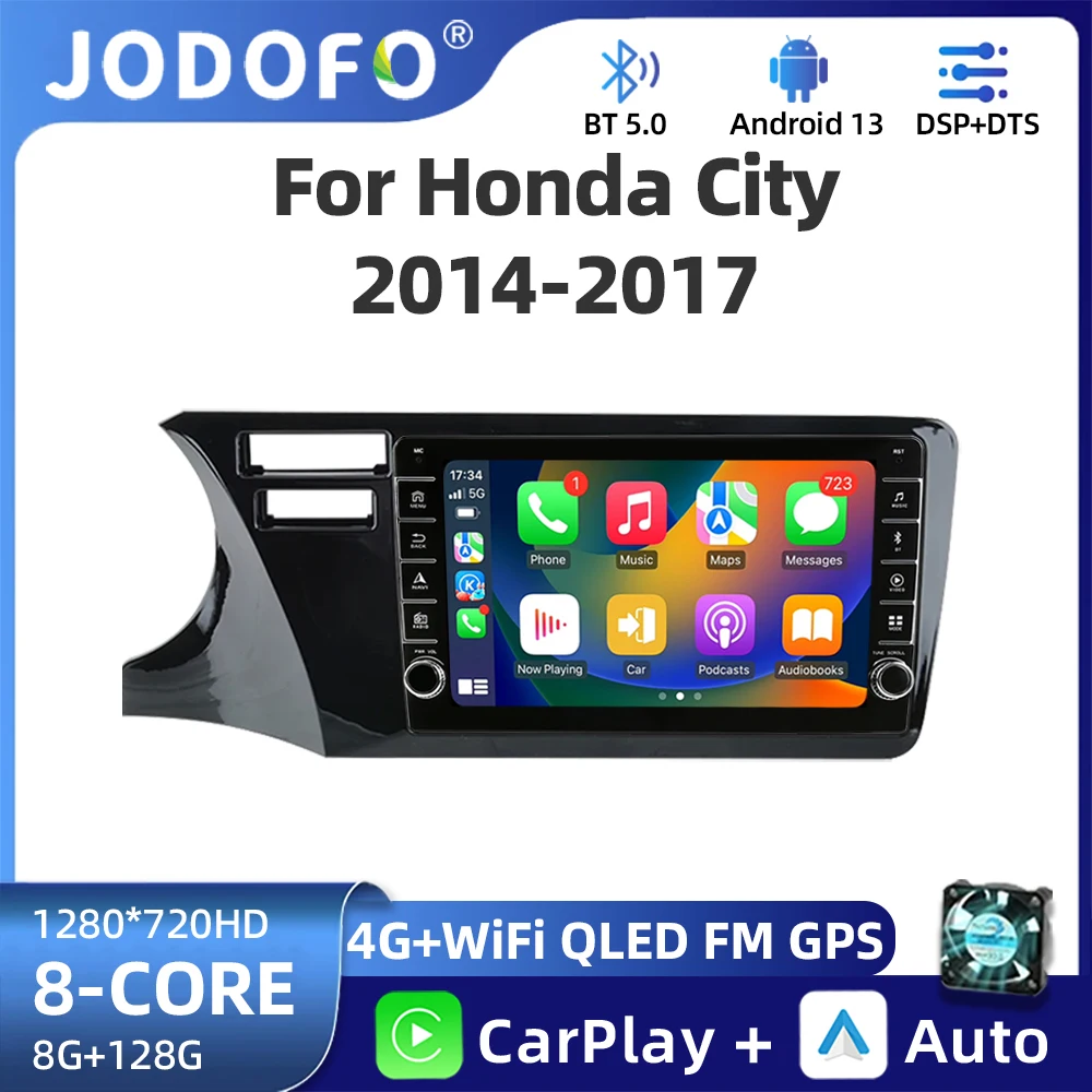 Jodofo Android 13 Car Radio For Honda City 2014 - 2017 LHD GPS Navi Multimedia Video Player Stereo Carplay AUTO QLED No 2din DVD