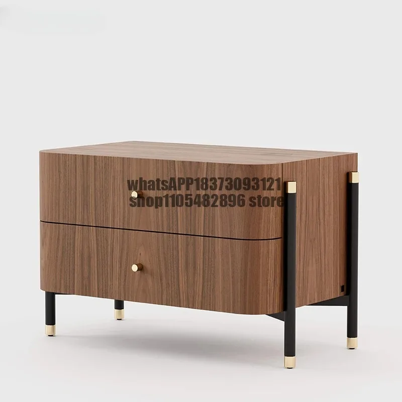 Modern Italian Minimalist Five-Drawer Chest Light Luxury Storage Cabinet in Walnut Color Bedroom Household Bedside Table