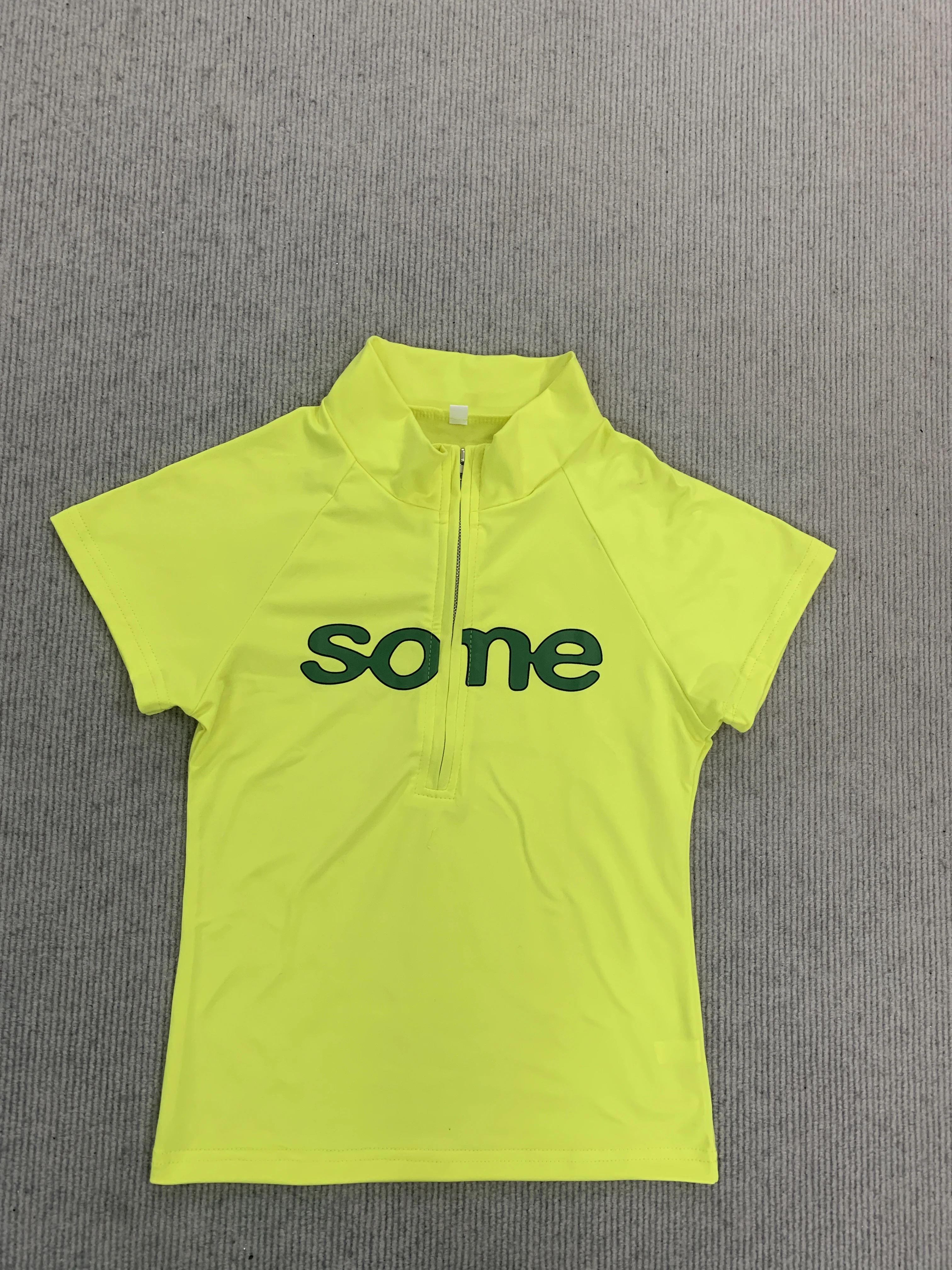 Coquette Neon Green Half Zip Short Sleeve Set Women With Letter Print Detail For Daily Wear And Street Outfit view 3