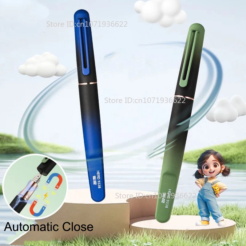HERO 9338 Magic Innovative Magnetic Metal 0.4mm Fountain Pen Nib Pen Cap Automatic Close Student Calligraphy Writing Gift