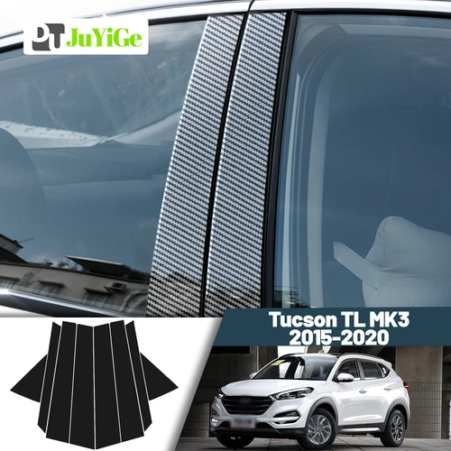 Oferta de puerta y ventana de fibra de carbono negro brillante, pegatina de cubierta de poste de pilar B C para Hyundai Tucson TL MK3 2015-2020 2015 2016 2017