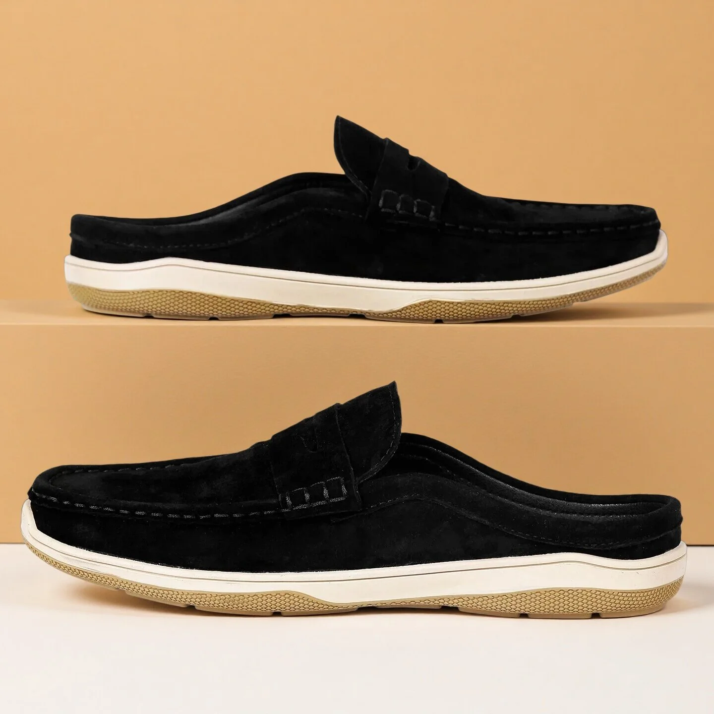 Genuine Leather Slip-On Men Shoes Suede Leather Bussiness Shoes For Men Summer Half Slippers Comfortable Household Casual Shoes