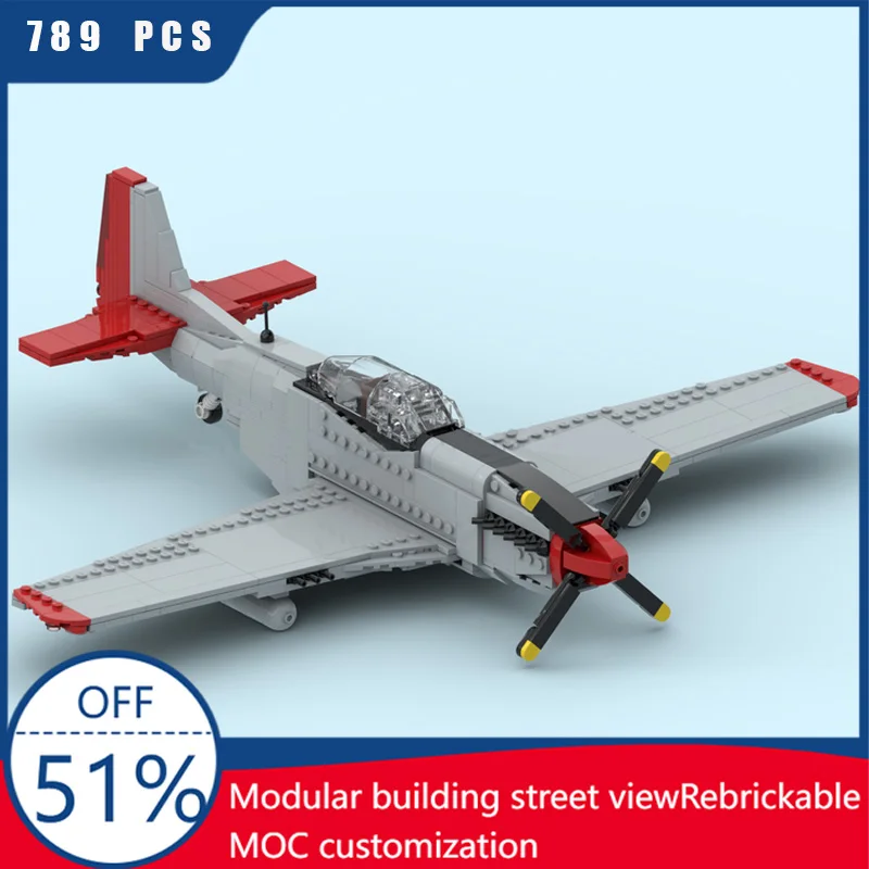 

Новый 789 шт. MOC военная серия P-51D Mustang истребитель модель здания DIY собранный самолет развивающие детские игрушки Рождество