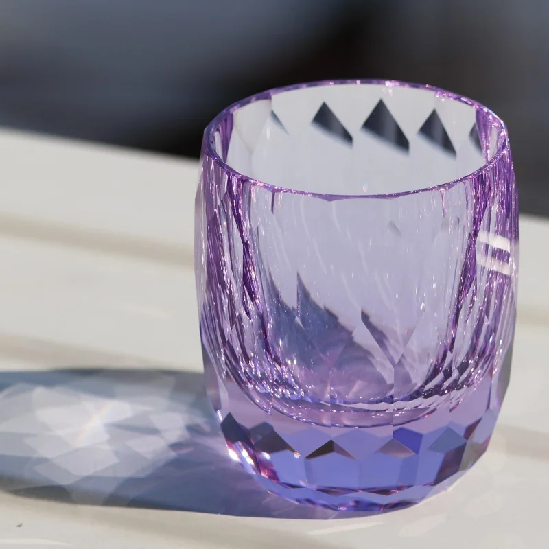 200ml Handmade Classic Edo Kiriko Purple Hand-Cut Whiskey Glass with Gift Box for Home Bars Dining Tables And Evening Pours