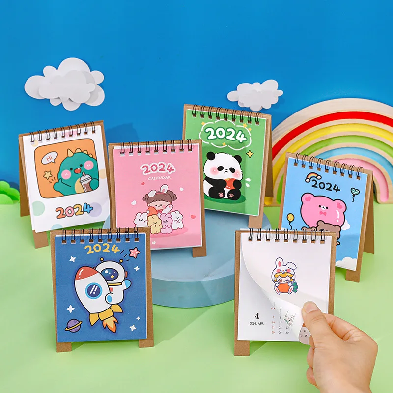 2024 Cute Cartoon Girl Mini Calendar Kawaii Panda Dinosaur Animals Desktop Calendar Daily Schedule Planner 2023.8~2024.12