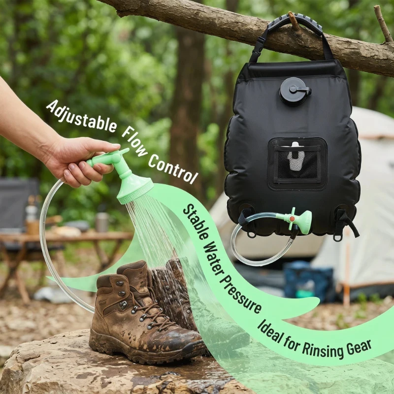 20L Solar Shower Bag Large Capacity Portable Foldable Outdoor Camping Bathing Water Storage Bag with Shower Head & Handle